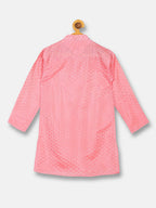 Sethukrishna Boys Pink Self Design Jacquard Art Silk Kurta with Pyjamas