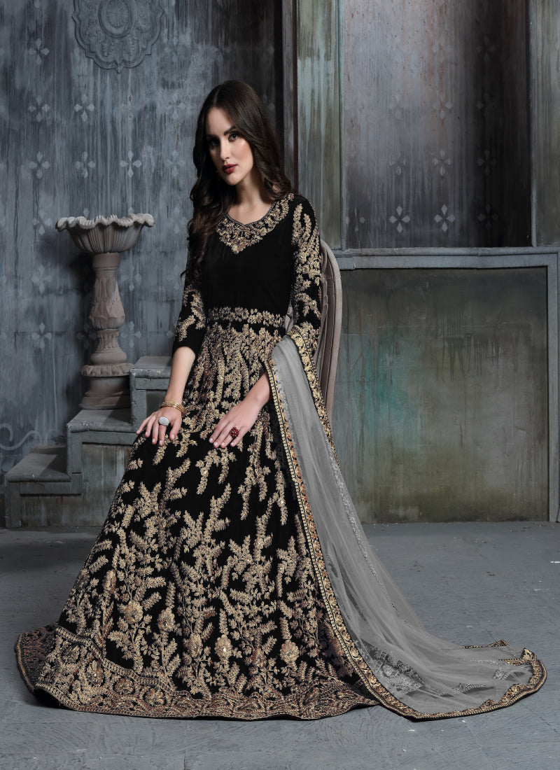 Monjolika Fashion Stunning Dark Blue Color Velvet Embroidery Patiala Suit - Distacart