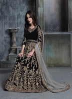 Monjolika Fashion Stunning Dark Blue Color Velvet Embroidery Patiala Suit - Distacart