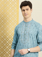 House of Pataudi Jashn Zari Work Sequined Detail Floral Embroidered Kurta