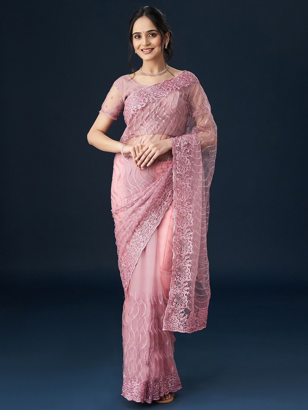 kasee Geometric Embroidered Sarees - Distacart