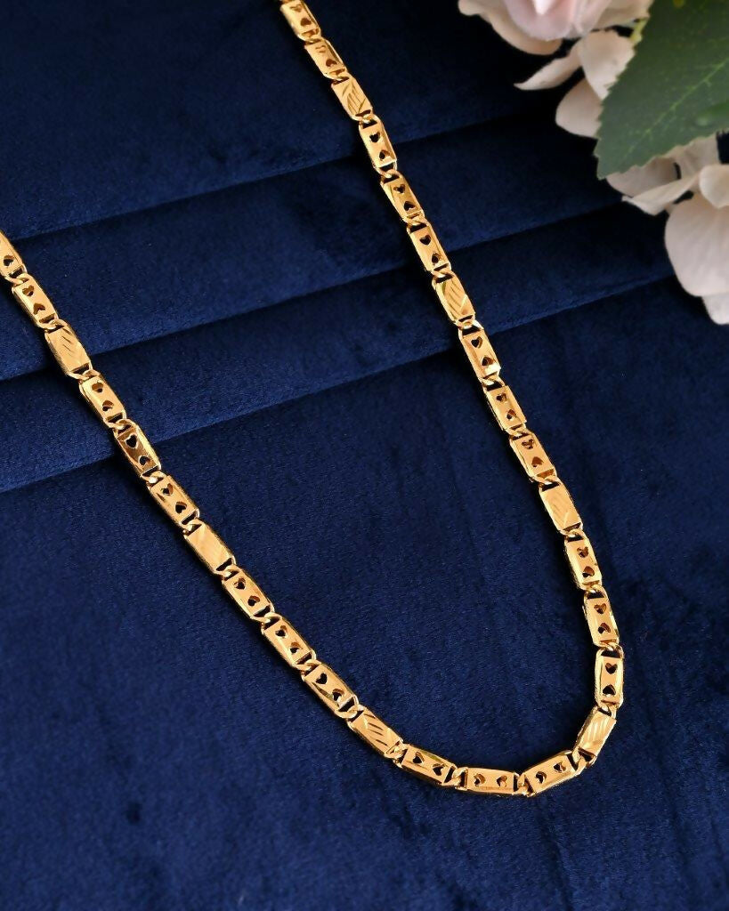 VOJ Gold-Polished Biscuit Chain With Hearts