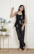 Miravan Womens Floral Printed Black Pure Cotton Kurti With Palazzo