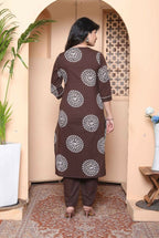 Miravan Womens Brown Animal Printed Kurta With Palazzo
