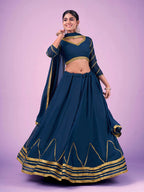 Myra Navy Blue Georgette Embroidered Designer Lehenga