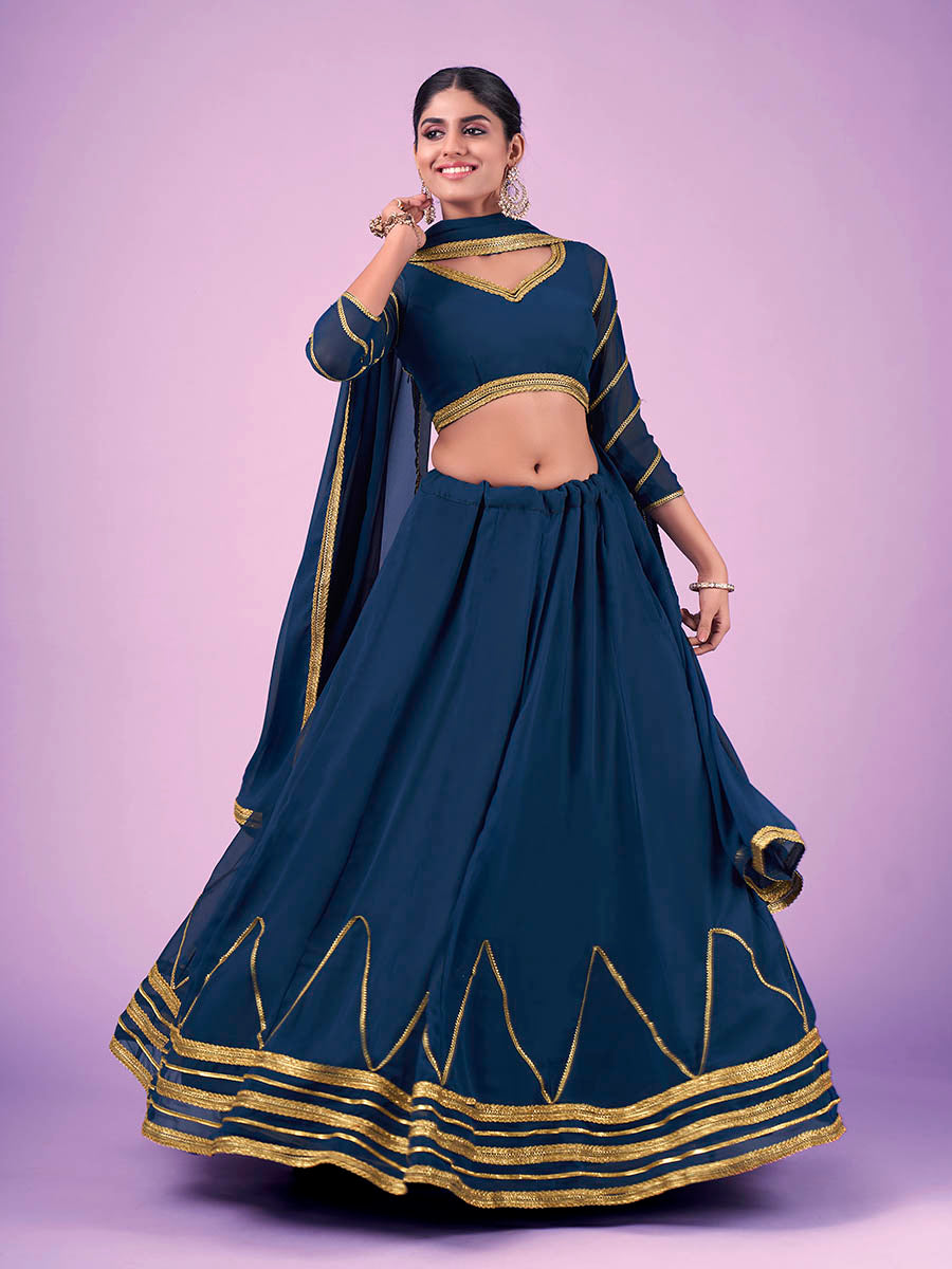 Myra Navy Blue Georgette Embroidered Designer Lehenga