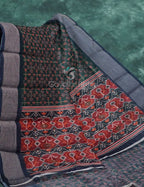 Dark Green and Navy Blue Geometrical Print Semi Chanderi Saree By Gayathri Reddy Designer Studio - Distacart