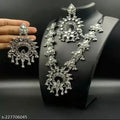 Tehzeeb Creations Women's Silver Colour Oxidised Necklace Set With Mirror Design