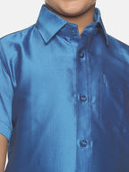 Sethukrishna Traditional Blue & White Shirt with Dhoti For Boys
