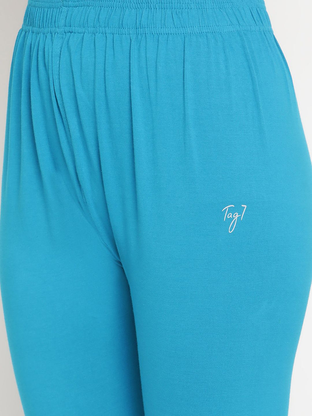 TAG 7 Women Pack Of 2 Pink and Blue Solid Comfort-Fit Ankle-Length Leggings