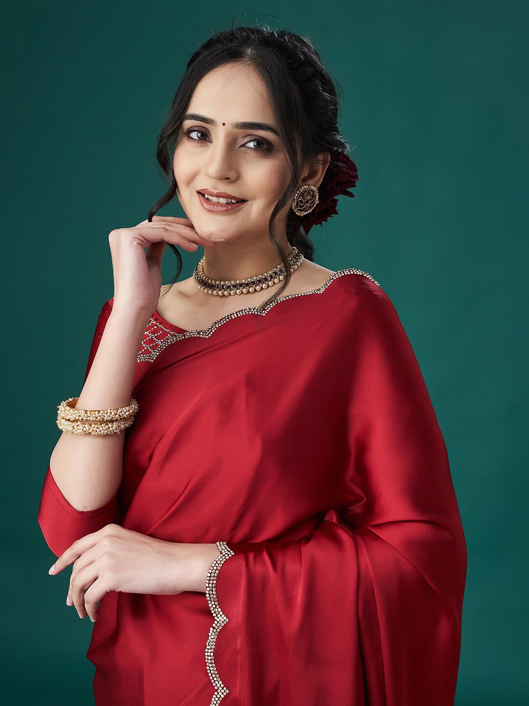 kasee Beads and Stones Satin Sarees - Distacart