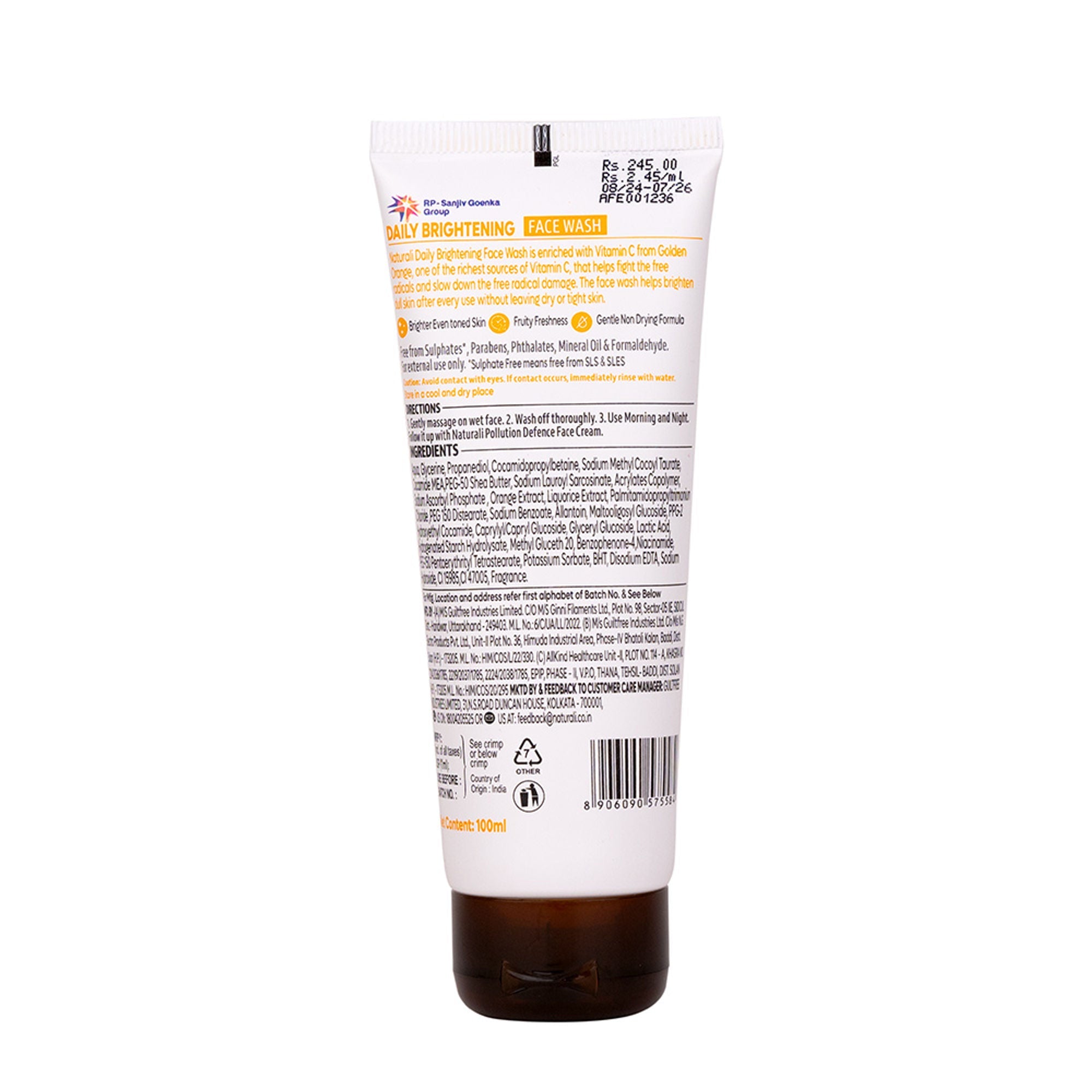 Naturali Daily Brightening Face Wash with Golden Orange & Liquorice Extarct