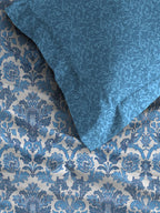 MYTRIDENT Blue White Ethnic Motifs Pure Cotton 120 TC Queen Bedsheet With 2 Pillow Covers