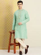 House of Pataudi Floral Printed Sequined Yoke Design Jashn Kurta