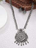 NVR Women's Silver-Toned Peacock Design Oxidized Necklace with Jhumka Earrings