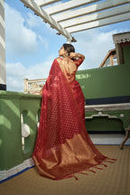Vardha Apple Red Banarasi - Organza Saree