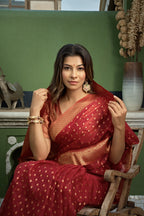 Vardha Apple Red Banarasi - Organza Saree