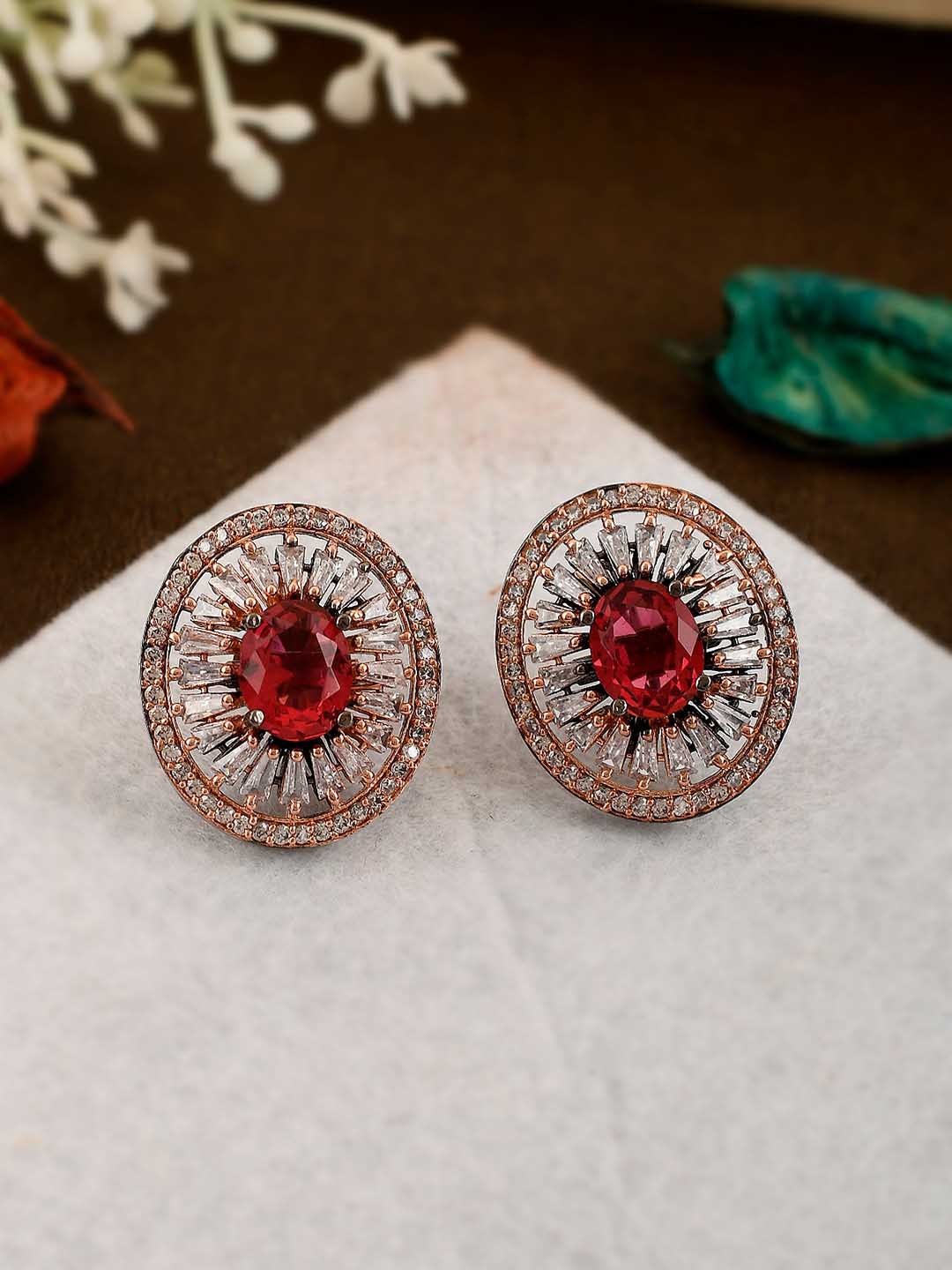 Shoshaa Rose Gold Plated & White Circular Studs - Distacart