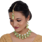 Tehzeeb Creations Back Meenakari Gold-Polished Tika Earring Jewellery Set Uncut Kundan Big Faux Kundan Dibbi Kundan Choker Necklace Set