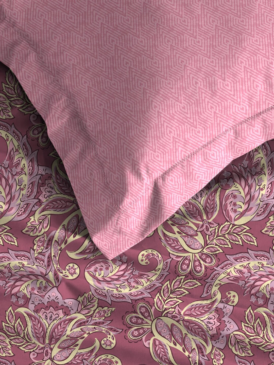 MYTRIDENT Maroon & White Ethnic Motifs Cotton 120 TC Single Bedsheet With 1 Pillow Cover