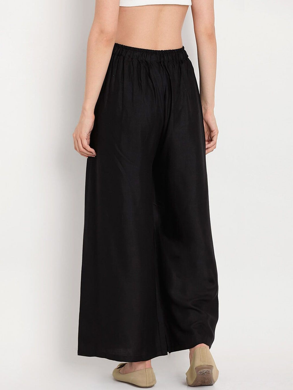 TAG 7 Women Black Solid Flared Palazzos