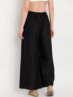 TAG 7 Women Black Solid Flared Palazzos