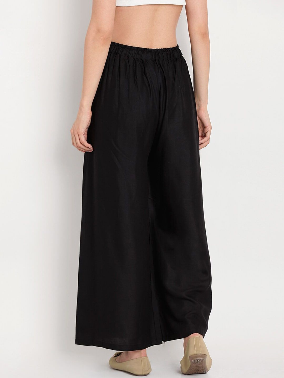 TAG 7 Women Black Solid Flared Palazzos