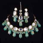 Tehzeeb Creations Back Meenakari Gold-Polished Tika Earring Jewellery Set Uncut Kundan Big Faux Kundan Dibbi Kundan Choker Necklace Set