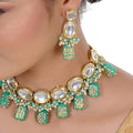 Tehzeeb Creations Back Meenakari Gold-Polished Tika Earring Jewellery Set Uncut Kundan Big Faux Kundan Dibbi Kundan Choker Necklace Set