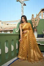 Vardha Amber Yellow Golden Zari Banarasi Organza Saree