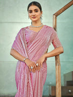 Stylee Lifestyle Pink Silk Blend Embellished Saree - Distacart