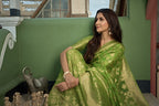 Vardha Lime Green Golden Zari Banarasi Organza Saree