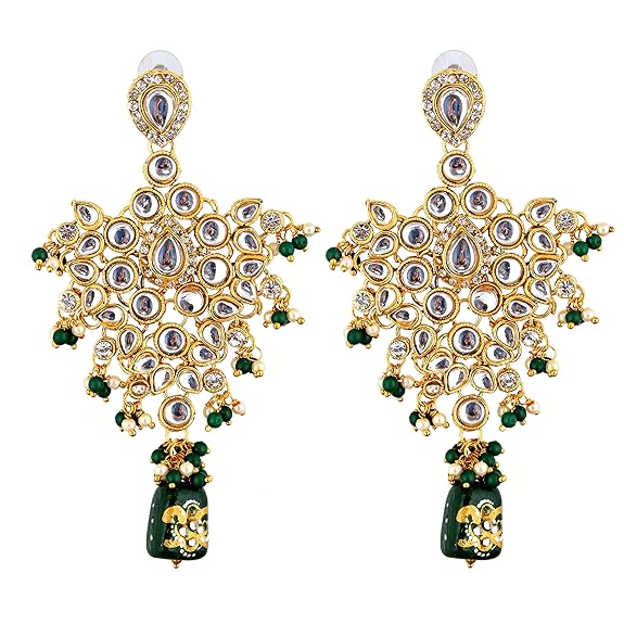 Tehzeeb Creations Traditional Gold-Polished Designer Blue Color Dulhan Choker Kundan Bridal Set