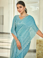 Stylee Lifestyle Sky Blue Silk Blend Embellished Saree - Distacart