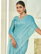 Stylee Lifestyle Sky Blue Silk Blend Embellished Saree - Distacart