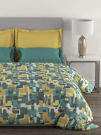 MYTRIDENT Yellow Green Printed Cotton 144 TC Queen Bedsheet With 2 Pillow Covers - Distacart