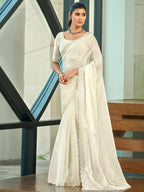 Stylee Lifestyle Cream Silk Blend Embellished Saree - Distacart