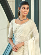 Stylee Lifestyle Cream Silk Blend Embellished Saree - Distacart