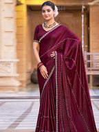 Stylee Lifestyle Maroon Shimmer Chiffon Embellished Saree - Distacart