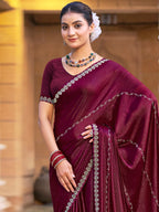 Stylee Lifestyle Maroon Shimmer Chiffon Embellished Saree - Distacart