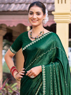 Stylee Lifestyle Green Shimmer Chiffon Embellished Saree - Distacart
