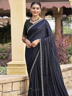 Stylee Lifestyle Mid Night Blue Shimmer Chiffon Embellished Saree - Distacart