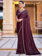 Stylee Lifestyle Wine Shimmer Chiffon Embellished Saree - Distacart