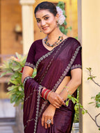 Stylee Lifestyle Wine Shimmer Chiffon Embellished Saree - Distacart
