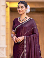 Stylee Lifestyle Wine Shimmer Chiffon Embellished Saree - Distacart