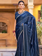 Stylee Lifestyle Navy Blue Shimmer Chiffon Embellished Saree - Distacart