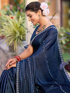 Stylee Lifestyle Navy Blue Shimmer Chiffon Embellished Saree - Distacart