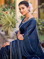 Stylee Lifestyle Navy Blue Shimmer Chiffon Embellished Saree - Distacart