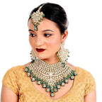 Tehzeeb Creations Traditional Gold-Polished Designer Blue Color Dulhan Choker Kundan Bridal Set