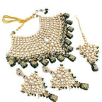 Tehzeeb Creations Traditional Gold-Polished Designer Blue Color Dulhan Choker Kundan Bridal Set